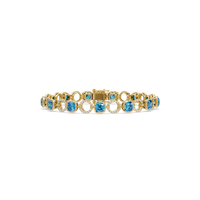 Cushion aquamarine blue colorstone and pavé circle link bracelet in yellow gold