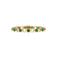 Cushion emerald green colorstone and pavé circle link bracelet in yellow gold