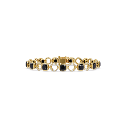 Cushion onyx colorstone and pavé circle link bracelet in yellow gold