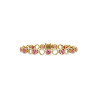 Cushion tourmaline pink colorstone and pavé circle link bracelet in yellow gold