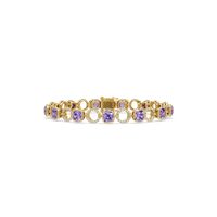 Cushion amethyst purple colorstone and pavé circle link bracelet in yellow gold