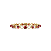 Cushion ruby red colorstone and pavé circle link bracelet in yellow gold