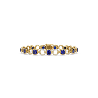 Cushion sapphire blue colorstone and pavé circle link bracelet in yellow gold