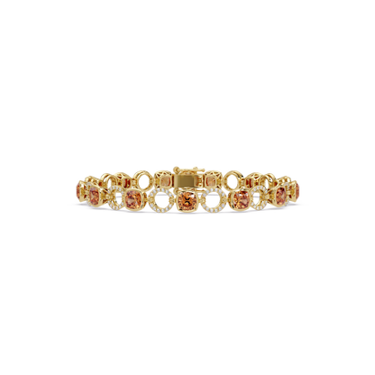 Cushion champagne topaz colorstone and pavé circle link bracelet in yellow gold