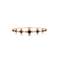 Nine-stone round colorstone chain bracelet, onyx gemstones in rose gold