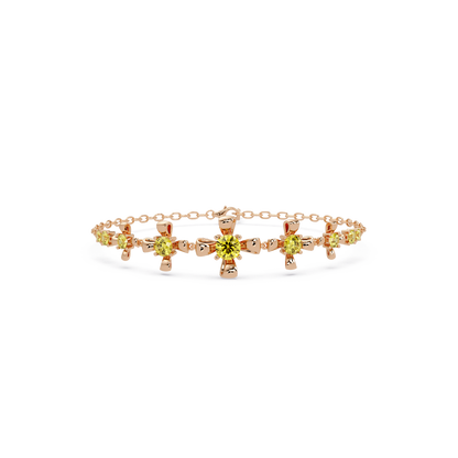 Nine-stone round colorstone chain bracelet, citrine yellow gemstones in rose gold