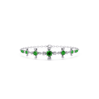 Nine-stone round colorstone chain bracelet, emerald green gemstones in white gold