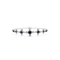 Nine-stone round colorstone chain bracelet, onyx gemstones in white gold
