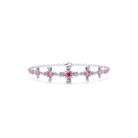 Nine-stone round colorstone chain bracelet, tourmaline pink gemstones in white gold