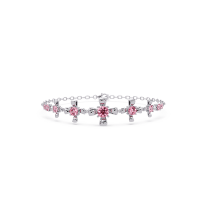 Nine-stone round colorstone chain bracelet, tourmaline pink gemstones in white gold