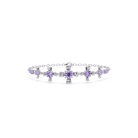 Nine-stone round colorstone chain bracelet, amethyst purple gemstones in white gold