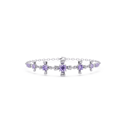 Nine-stone round colorstone chain bracelet, amethyst purple gemstones in white gold
