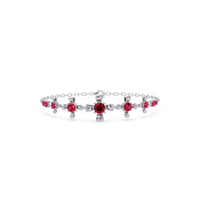 Nine-stone round colorstone chain bracelet, ruby red gemstones in white gold