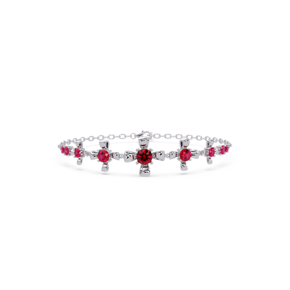 Nine-stone round colorstone chain bracelet, ruby red gemstones in white gold