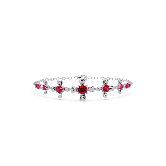 Nine-stone round colorstone chain bracelet, ruby red gemstones in white gold