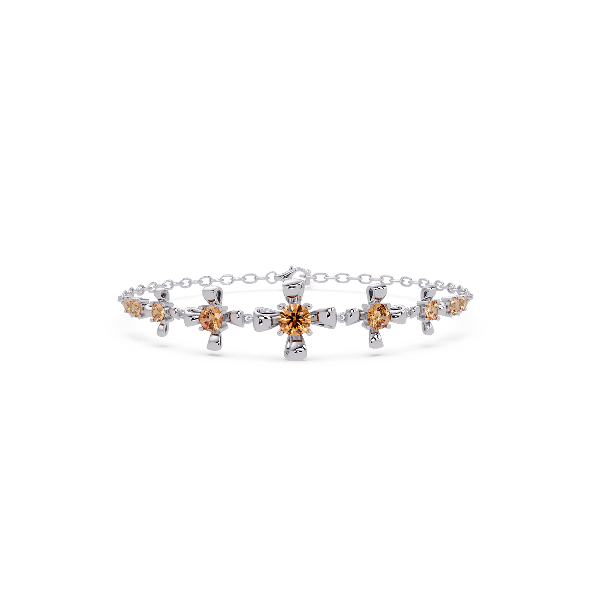 Nine-stone round colorstone chain bracelet, champagne topaz gemstones in white gold