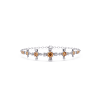 Nine-stone round colorstone chain bracelet, champagne topaz gemstones in white gold