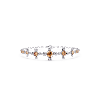 Nine-stone round colorstone chain bracelet, champagne topaz gemstones in white gold