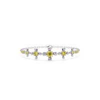 Nine-stone round colorstone chain bracelet, citrine yellow gemstones in white gold