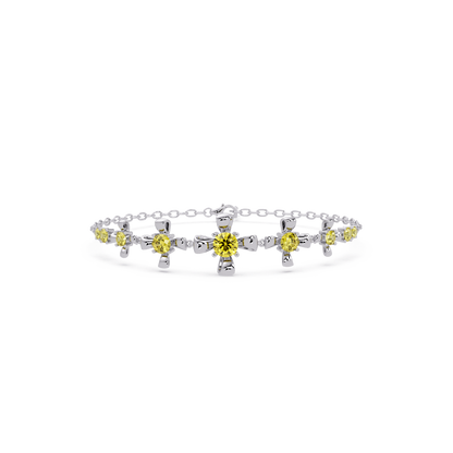 Nine-stone round colorstone chain bracelet, citrine yellow gemstones in white gold