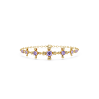 Nine-stone round colorstone chain bracelet, amethyst purple gemstones in yellow gold
