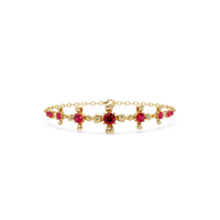 Nine-stone round colorstone chain bracelet, ruby red gemstones in yellow gold