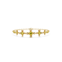 Nine-stone round colorstone chain bracelet, citrine yellow gemstones in yellow gold