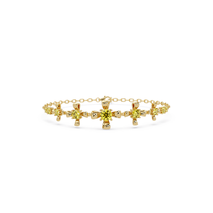 Nine-stone round colorstone chain bracelet, citrine yellow gemstones in yellow gold