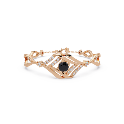 Geometric diamond-accent colorstone bracelet in rose gold with onyx center gemstone