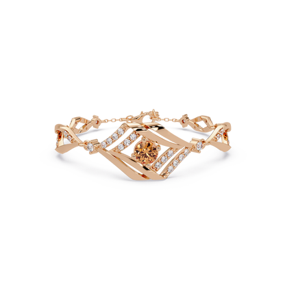 Geometric diamond-accent colorstone bracelet in rose gold with champagne topaz center gemstone