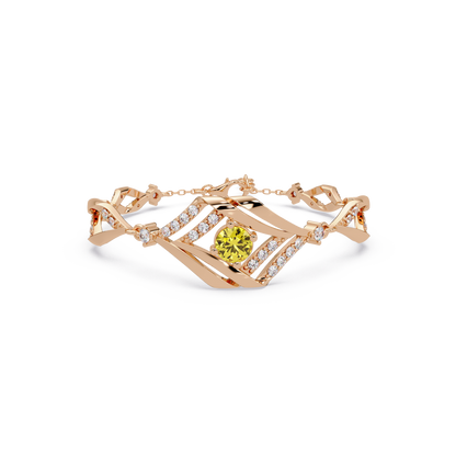 Geometric diamond-accent colorstone bracelet in rose gold with citrine yellow center gemstone
