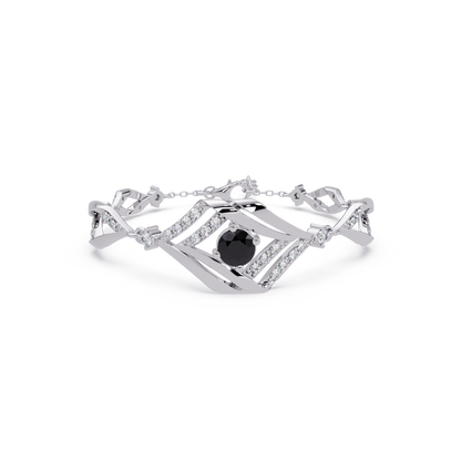 Geometric diamond-accent colorstone bracelet in white gold with onyx center gemstone