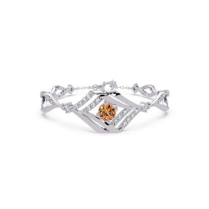 Geometric diamond-accent colorstone bracelet in white gold with champagne topaz center gemstone