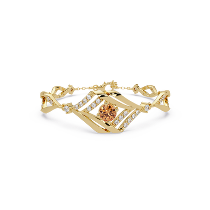 Geometric diamond-accent colorstone bracelet in yellow gold with champagne topaz center gemstone