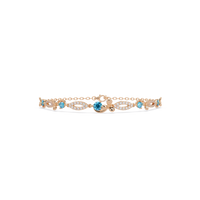Round colorstone and pavé leaf-link bracelet in rose gold, aquamarine stones