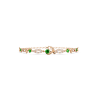 Round colorstone and pavé leaf-link bracelet in rose gold, green stones