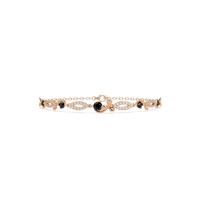 Round colorstone and pavé leaf-link bracelet in rose gold, onyx stones