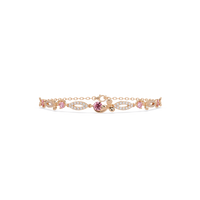 Round colorstone and pavé leaf-link bracelet in rose gold, pink stones