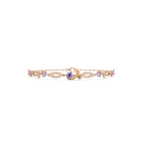 Round colorstone and pavé leaf-link bracelet in rose gold, purple stones