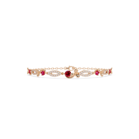 Round colorstone and pavé leaf-link bracelet in rose gold, red stones