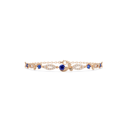 Round colorstone and pavé leaf-link bracelet in rose gold, sapphire stones