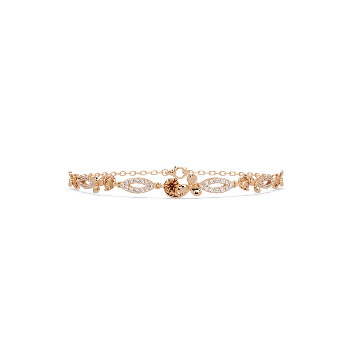 Round colorstone and pavé leaf-link bracelet in rose gold, topaz stones