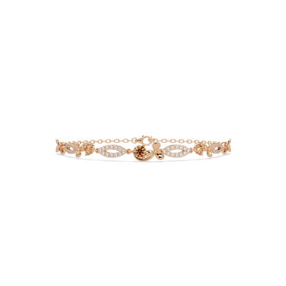 Round colorstone and pavé leaf-link bracelet in rose gold, topaz stones