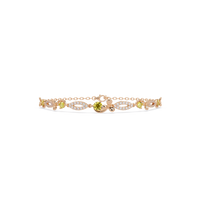 Round colorstone and pavé leaf-link bracelet in rose gold, yellow stones