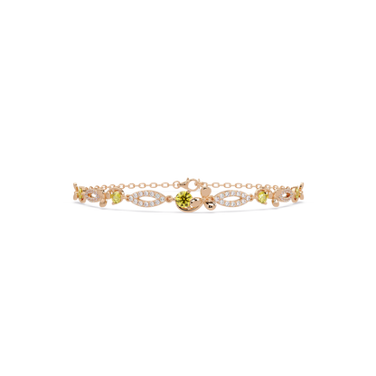 Round colorstone and pavé leaf-link bracelet in rose gold, yellow stones