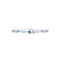 Round colorstone and pavé leaf-link bracelet in white gold, aquamarine stones