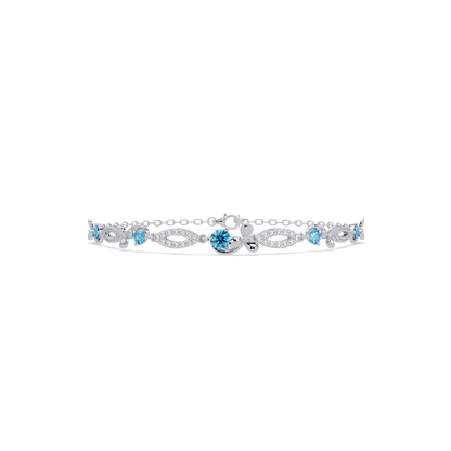 Round colorstone and pavé leaf-link bracelet in white gold, aquamarine stones