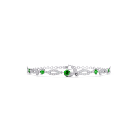 Round colorstone and pavé leaf-link bracelet in white gold, green stones