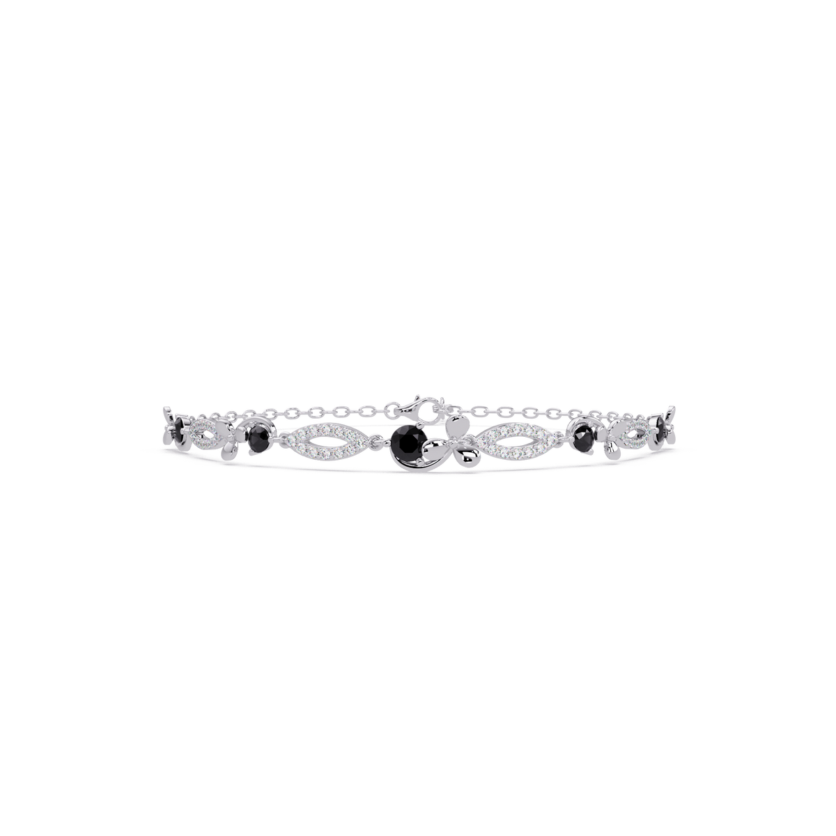 Round colorstone and pavé leaf-link bracelet in white gold, onyx stones