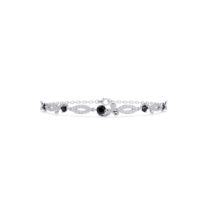 Round colorstone and pavé leaf-link bracelet in white gold, onyx stones